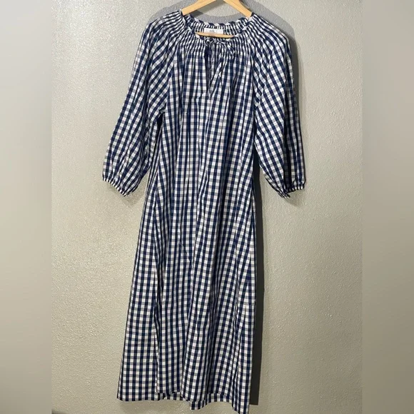 LAKE Hammock midi dress in navy and white gingham - Size M - Picture 2 of 4